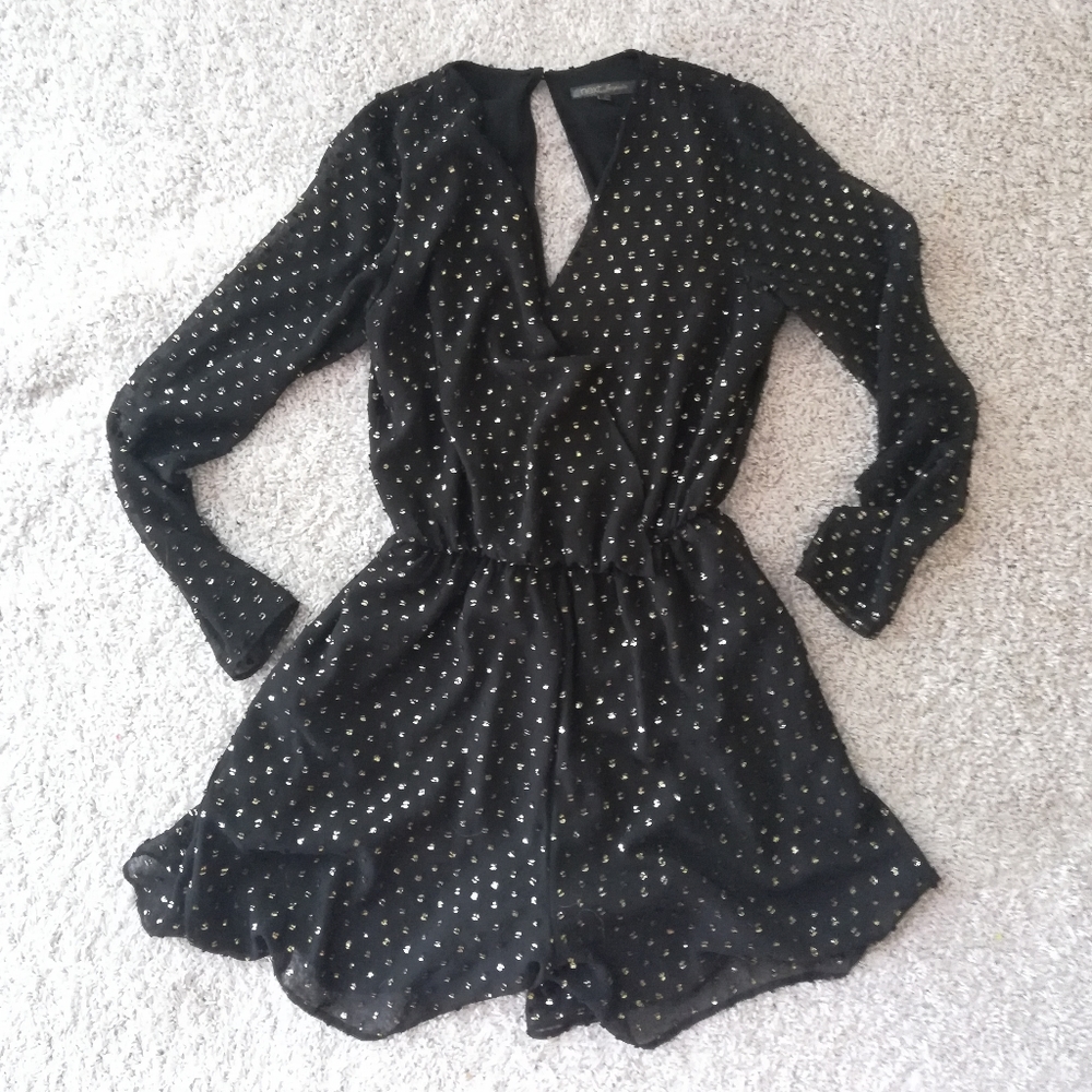 Fab Next Black + Gold Short Romper Jumpsuit flowy